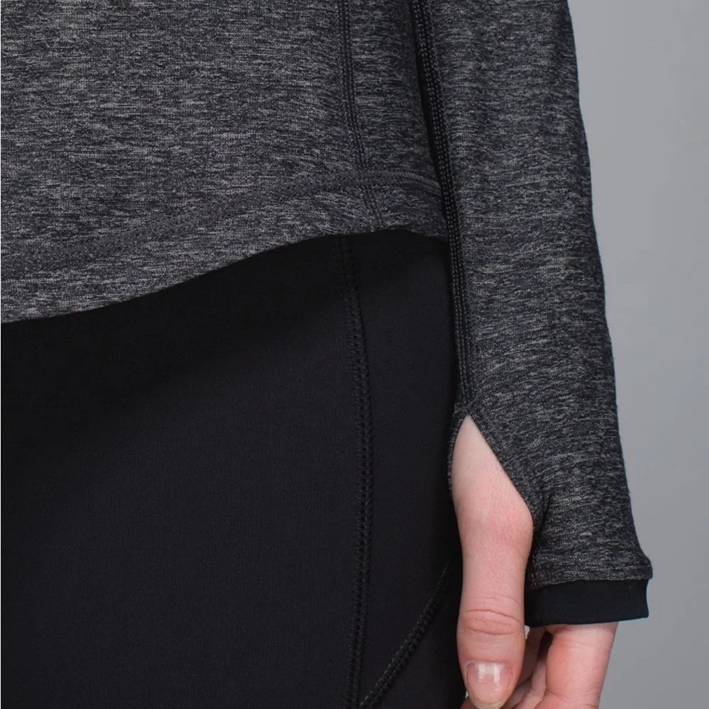 Lululemon Women’s Size 6 Pace Pusher Long Sleeve Top Heathered Black Mesh Luon